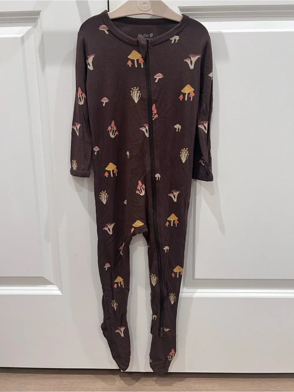 Kyte BABY Brown Footed Pajama with Mushroom Print